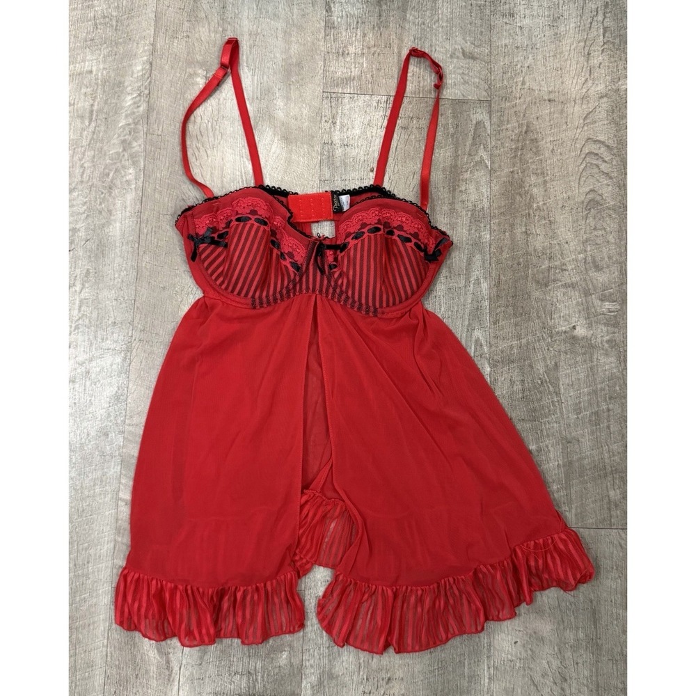 Passion Forever‎ Intimates Red/Black Lace Size Large Baby Doll Nightie Babydoll